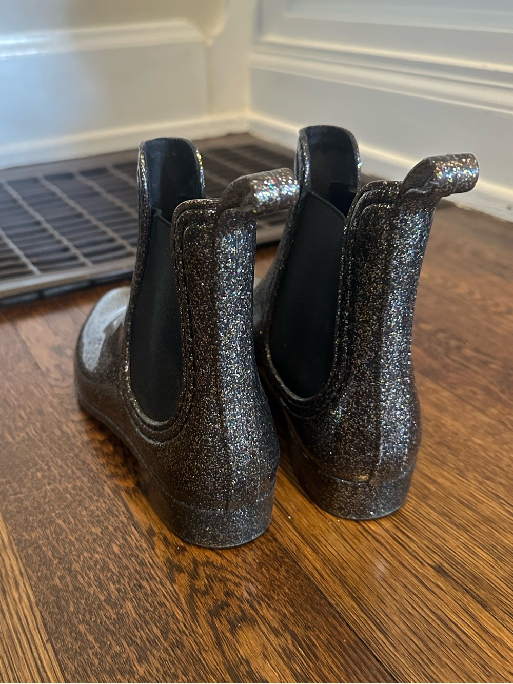Glitter Black Chelsea Ankle Rain Booties